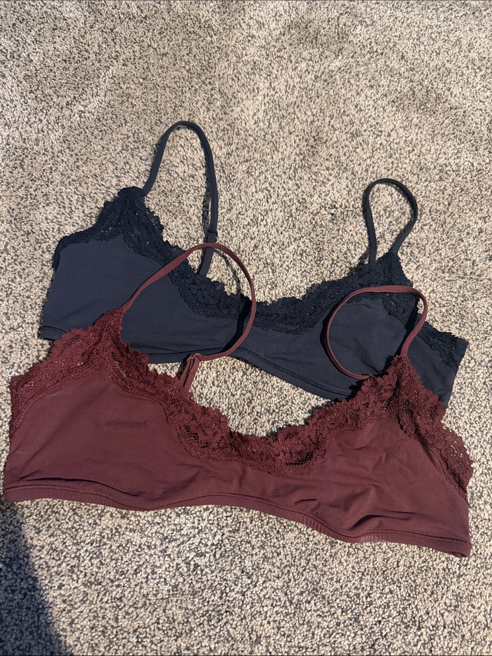 SKIMS Lace-Trim Bralettes in Black and Burgundy
